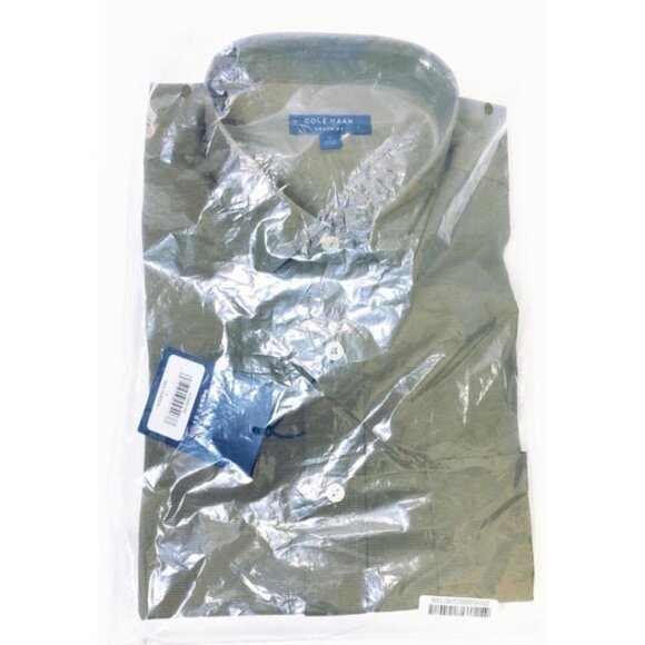 Cole Haan Mens Olive Green Collared Woven Slim Fit Button Up Shirt Sz L New - Picture 4 of 6